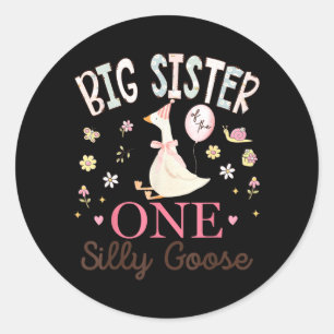 Big Sister of The One Silly Goose 1st Birthday Classic Round Sticker