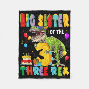 Big Sister Of The Three Rex 3rd Birthday Boy Dinos Fleece Blanket