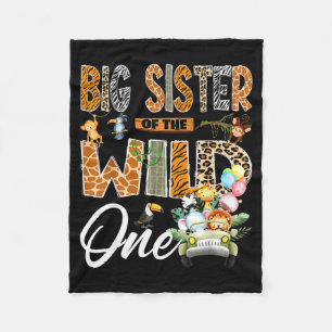 Big sister of the wild one 1st birthday boy safari fleece blanket