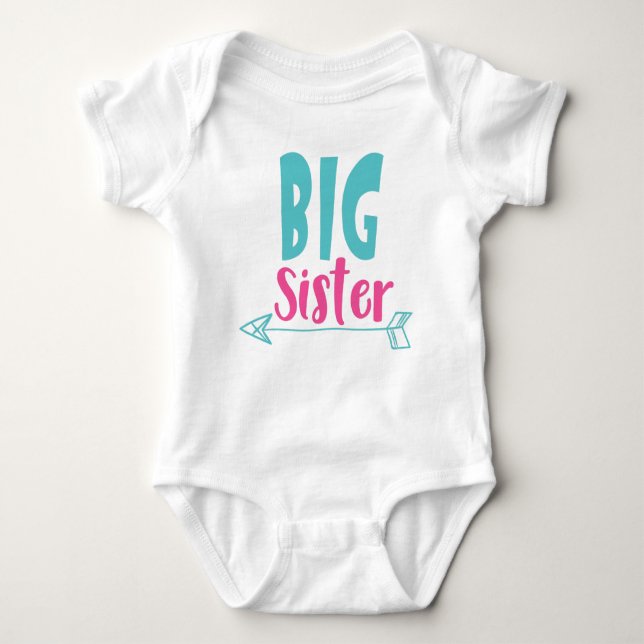 Big Sister, Older Sister, Arrow, Sibling, Family Baby Bodysuit (Front)