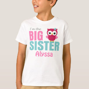 Big Sister Owl Pink Teal Personalised shirt