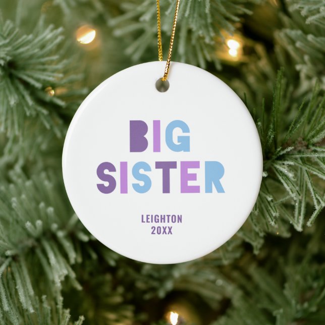Big Sister Personalised Older Daughter Name Purple Ceramic Ornament (Tree)