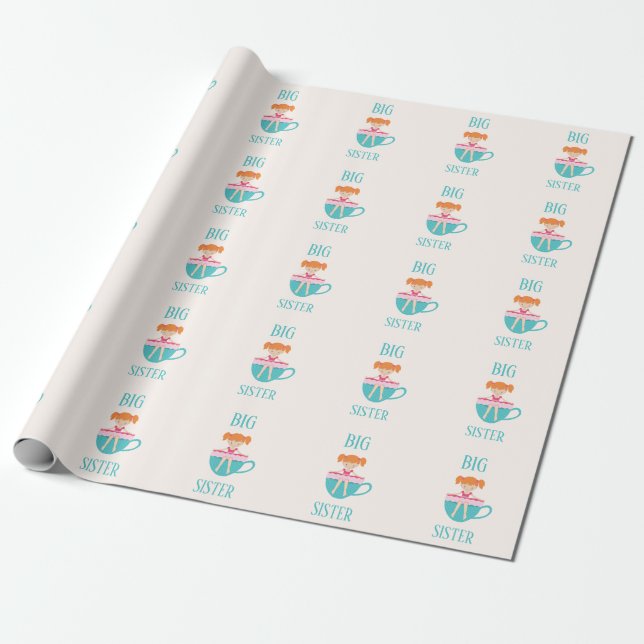 Big Sister Personalised Teacup Custom Text Wrapping Paper (Unrolled)
