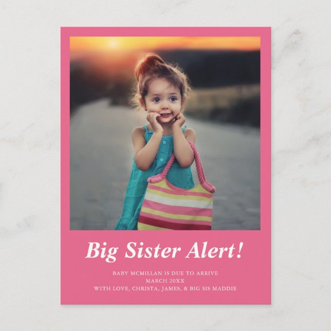  Big Sister Photo Pregnancy Pink Announcement (Front)