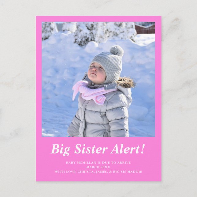 Big Sister Photo Pregnancy Pink Announcement (Front)