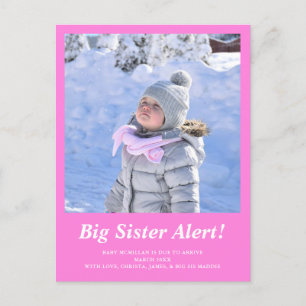 Big Sister Photo Pregnancy Pink Announcement Postcard