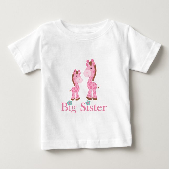 Big Sister Pink and Brown Giraffes Baby T-Shirt (Front)