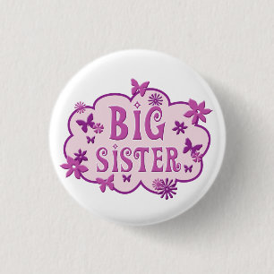 Big Sister Pink Flower Butterfly Button