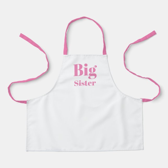 Big Sister Pink letters girl's white Apron (Front)