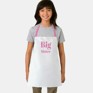 Big Sister Pink letters girl's white Apron