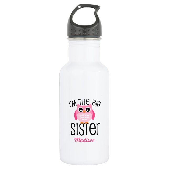 Big Sister Pink Owl Personalised 532 Ml Water Bottle (Front)