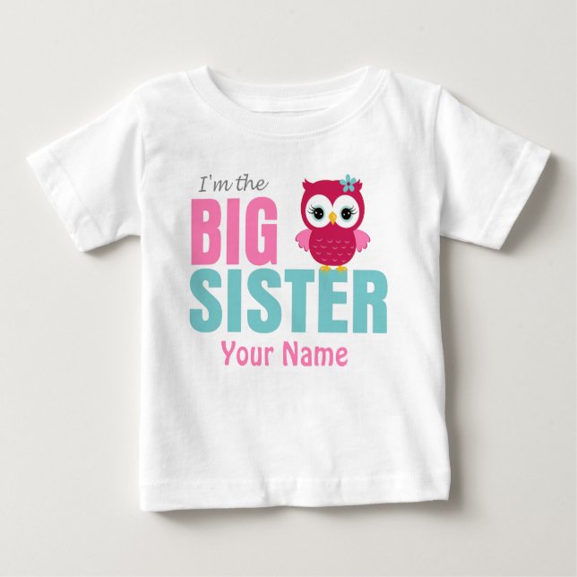 Big Sister Pink Owl Personalised T Shirt (Front)