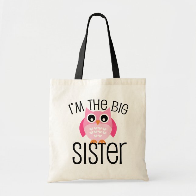 Big Sister Pink Owl Tote Bag (Front)