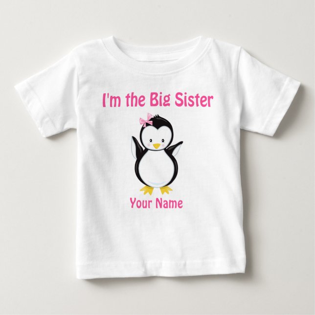 Big Sister Pink Penguin Personalised T Shirt (Front)