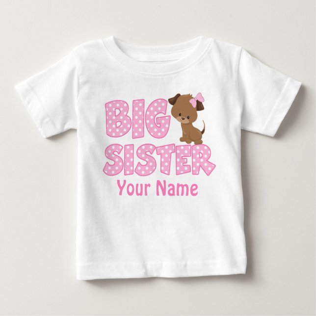 Big Sister Pink Puppy Personalised T Shirt (Front)
