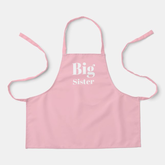 Big Sister pink white modern typography cute Apron (Front)