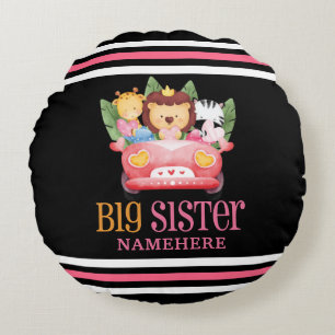 Big Sister Safari Jungle Friends Animals on Car Round Cushion