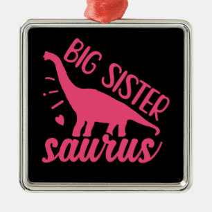 Big Sister Saurus in Pink Metal Ornament