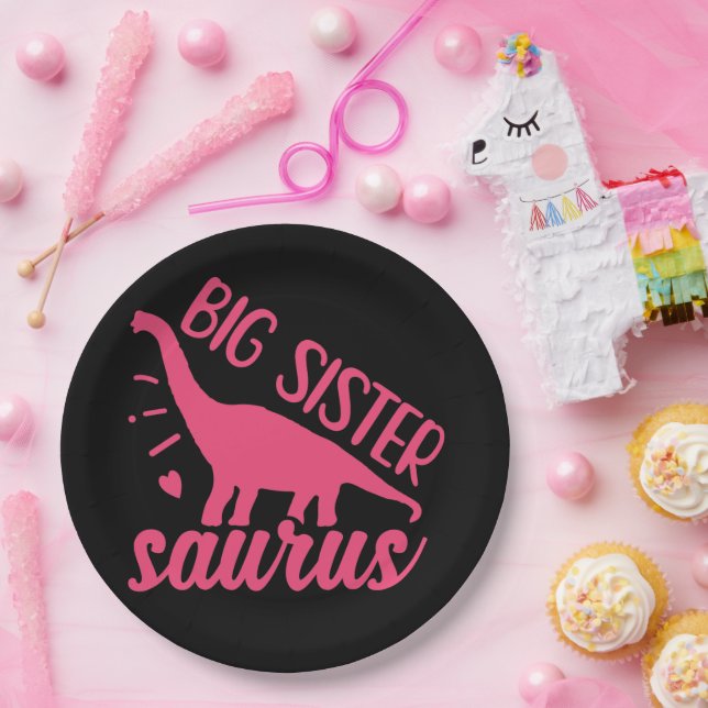 Big Sister Saurus in Pink Paper Plate (Party)