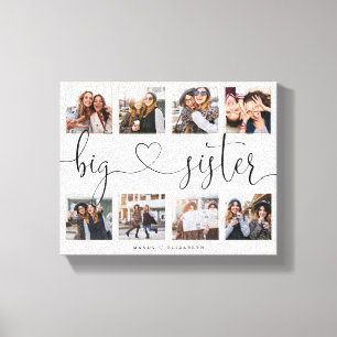Big Sister Script Gift For Sisters Photo Collage Canvas Print