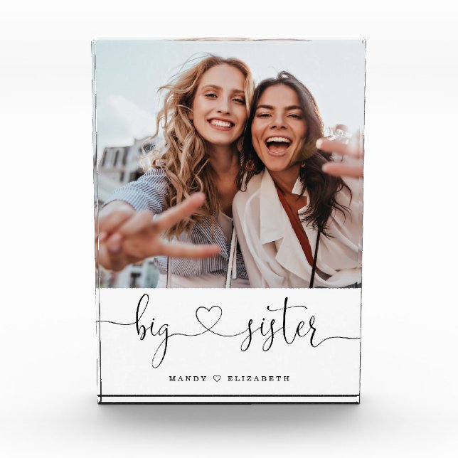Big Sister Script Sisters Gift Photo Keepsake Block (Front)