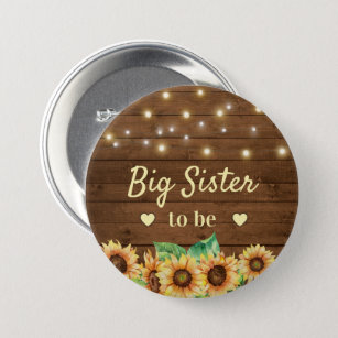 Big Sister Sis to be Rustic Sunflower Baby Shower 7.5 Cm Round Badge