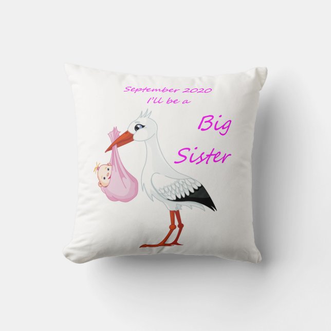 Big Sister Throw Pillow Baby Stork  September 2020 (Front)