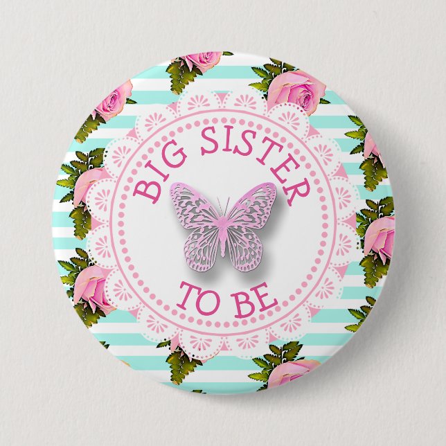 Big Sister to Be Baby Shower Button (Front)