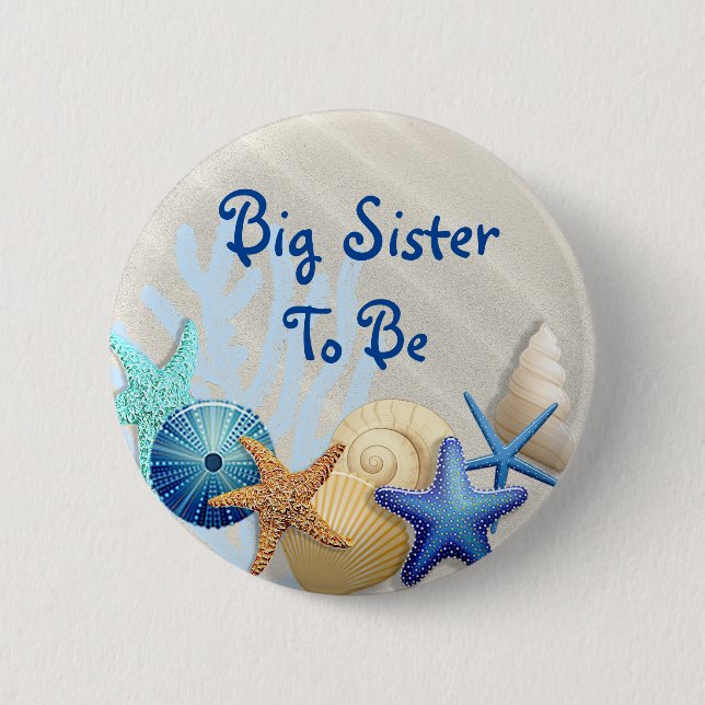 Big Sister to Be, Beach Themed Baby Shower 6 Cm Round Badge (Front)