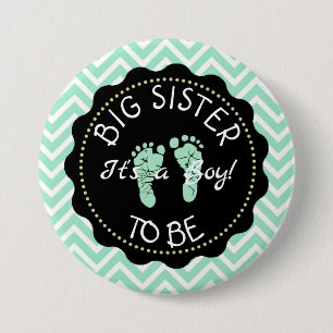 Big Sister to be  Green Chevron Baby Shower button