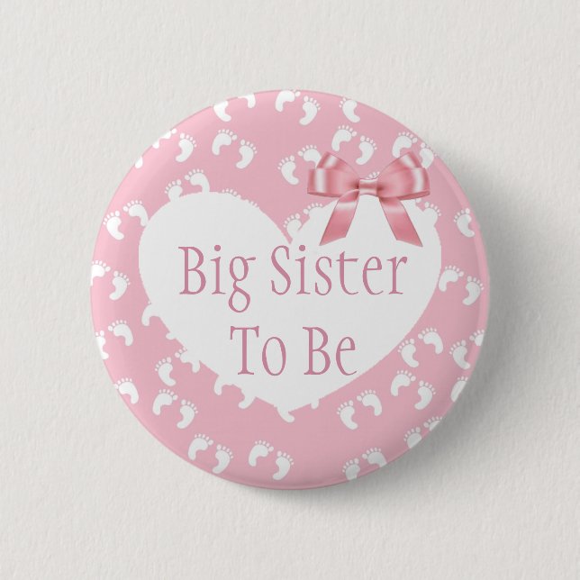 Big Sister to be Pink Bow Baby Shower Button (Front)
