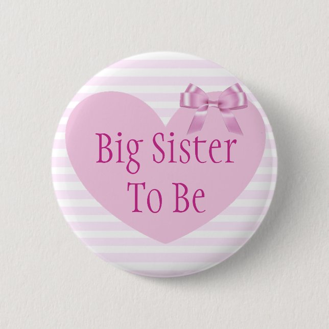 Big Sister to be Pink Bow Baby Shower Button (Front)