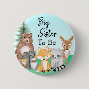Big Sister To Be   Woodland Creatures Baby Shower 6 Cm Round Badge