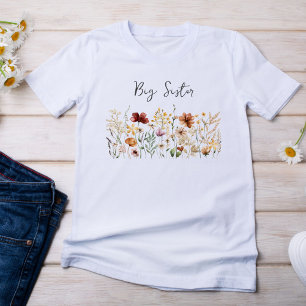 Big Sister Watercolor Wildflower Pretty Floral T-Shirt