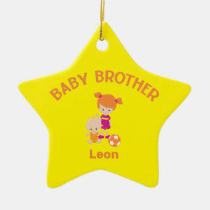 Big Sister with Baby Brother Baby's Name Star Ceramic Ornament
