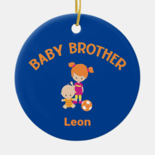 Big Sister with Baby Brother Baby's Name Year Ceramic Ornament