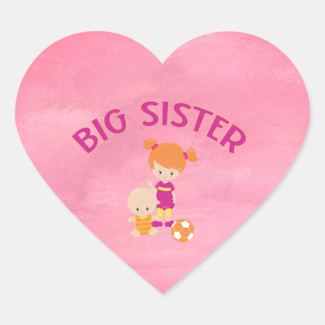 Big Sister with Baby Brother Heart Shaped Magenta Heart Sticker (Front)