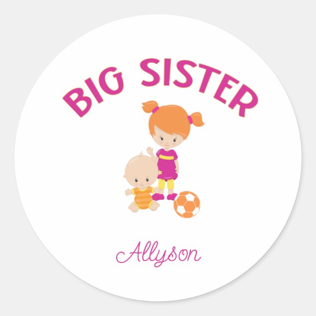 Big Sister with Baby Brother Personalised  Classic Round Sticker (Front)
