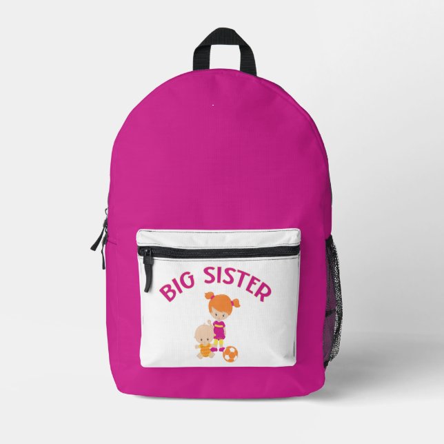 Big Sister with Baby Brother Personalised Name Printed Backpack (Front)