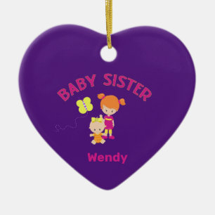 Big Sister with Baby Sister Name Year Heart Ceramic Ornament