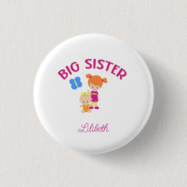 Big Sister with Baby Sister Personalised Button (Front)