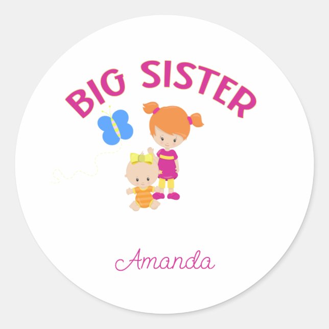Big Sister with Baby Sister Personalised   Classic Round Sticker (Front)