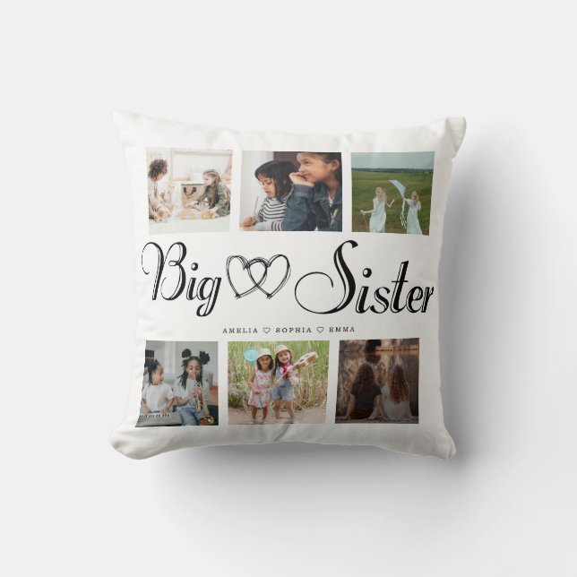 Big Sisters Script Gift For Sisters Photo Collage Cushion (Front)
