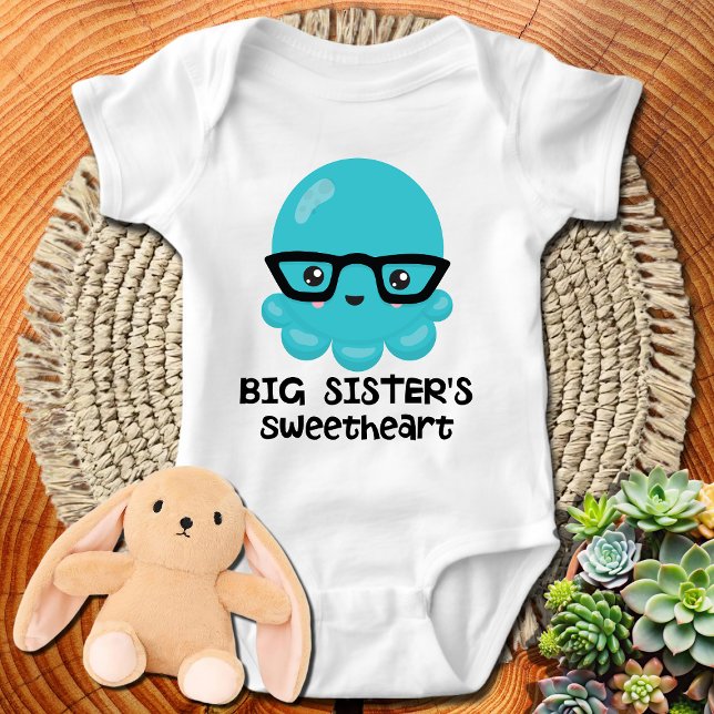 Big Sister's Sweetheart Blue Kawaii Octopus Baby Bodysuit (Creator Uploaded)
