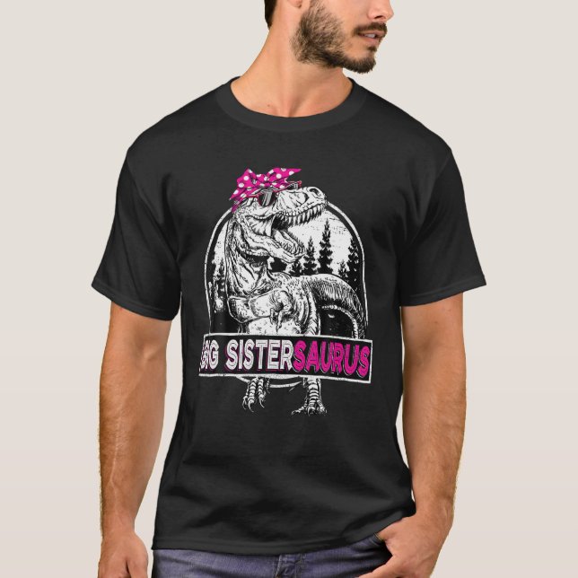 Big Sistersaurus T Rex Dinosaur Sister Saurus Moth T-Shirt (Front)