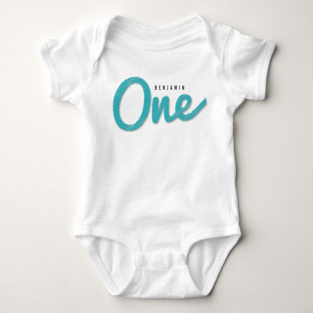 Big Sketch One Blue Baby Boy First Birthday Party Baby Bodysuit (Front)