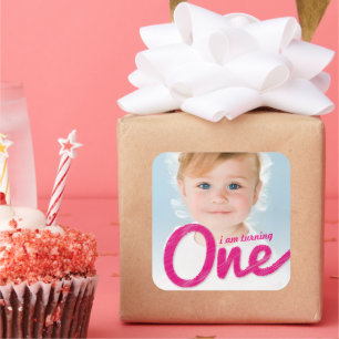 Big Sketch One Girl 1st Birthday Party Favour Phot Square Sticker