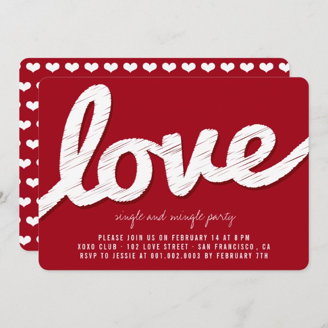 Big Sketched Love Valentine's Day Party Invite (Front/Back)
