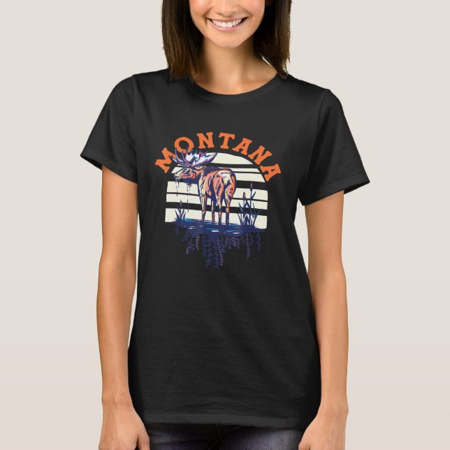 Big Sky Country Montana Cool Retro Moose Travel Ar T-Shirt (Front)