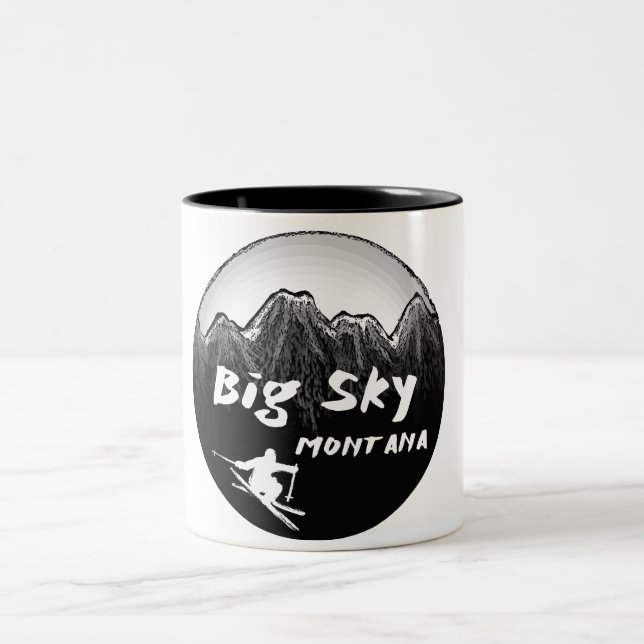 Big Sky Montana artistic skier Two-Tone Coffee Mug (Center)